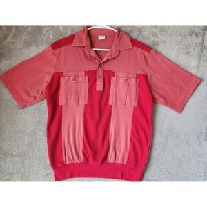 Haband Casual Joe Polo Shirt Mens Medium Red Colorblock Waffle Knit Banded Hem